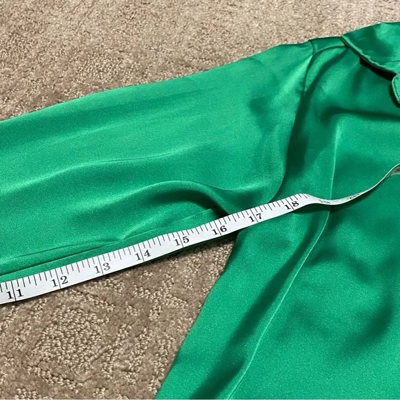 {Zara} Green Satin Style Oversized Button Down Blouse ~ Size XS - Picture 12 of 16